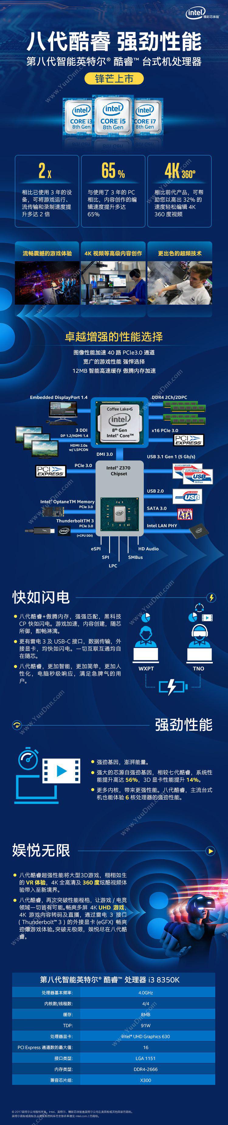 英特尔 Intel 酷睿四核I3-8350K盒装处理器 CPU