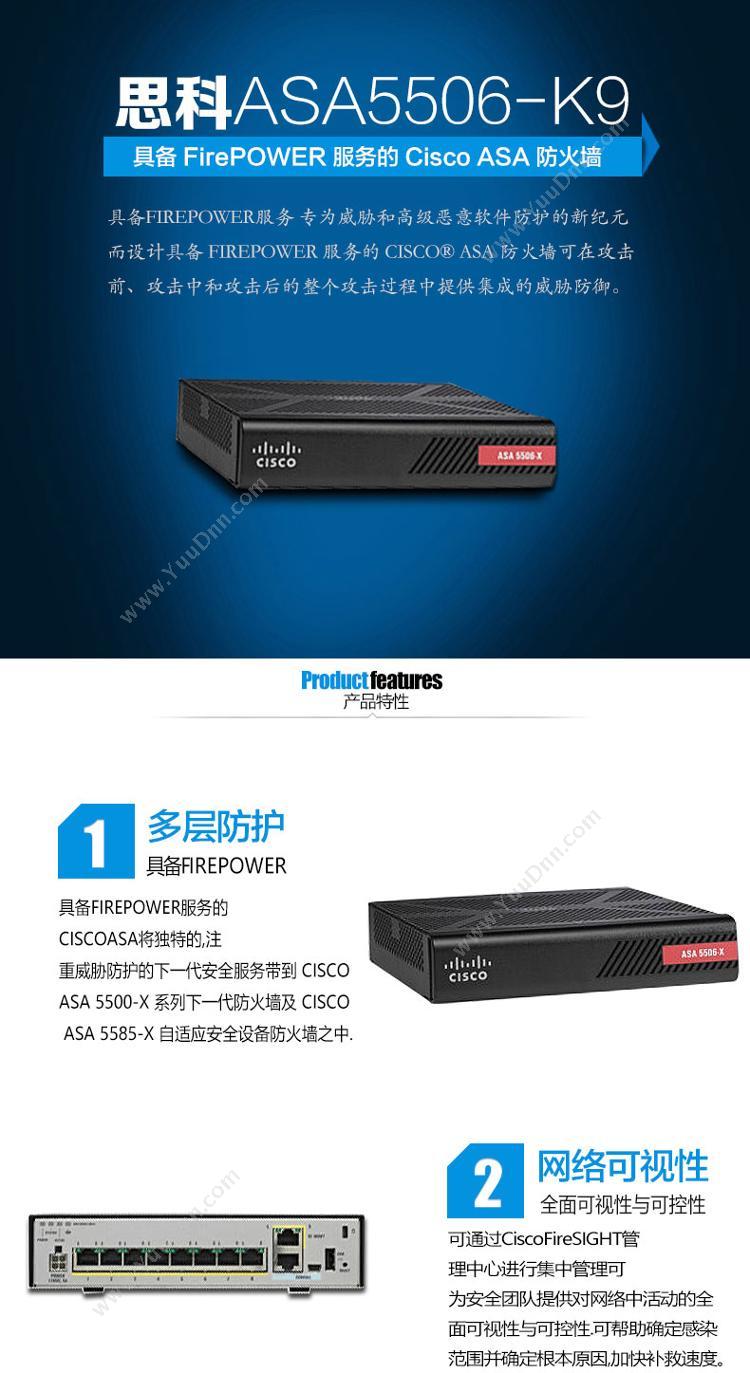 思科 Cisco 下一代专业千兆企业防火墙5506系列防火墙ASA5506-K9 边界防火墙