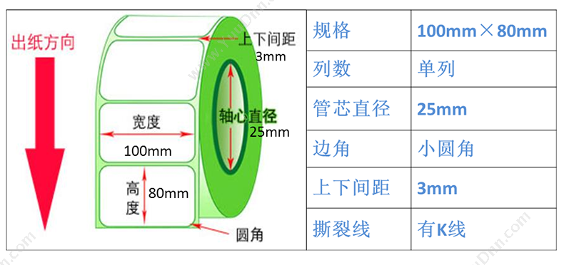 艾利 Avery 空白 100mm*80mm 500张/卷 （白） 铜板纸标签