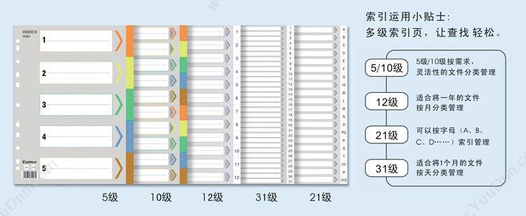 齐心 Comix IX894 易分类年度索引纸 A4 灰色 25只/盒，4盒/件 分类页