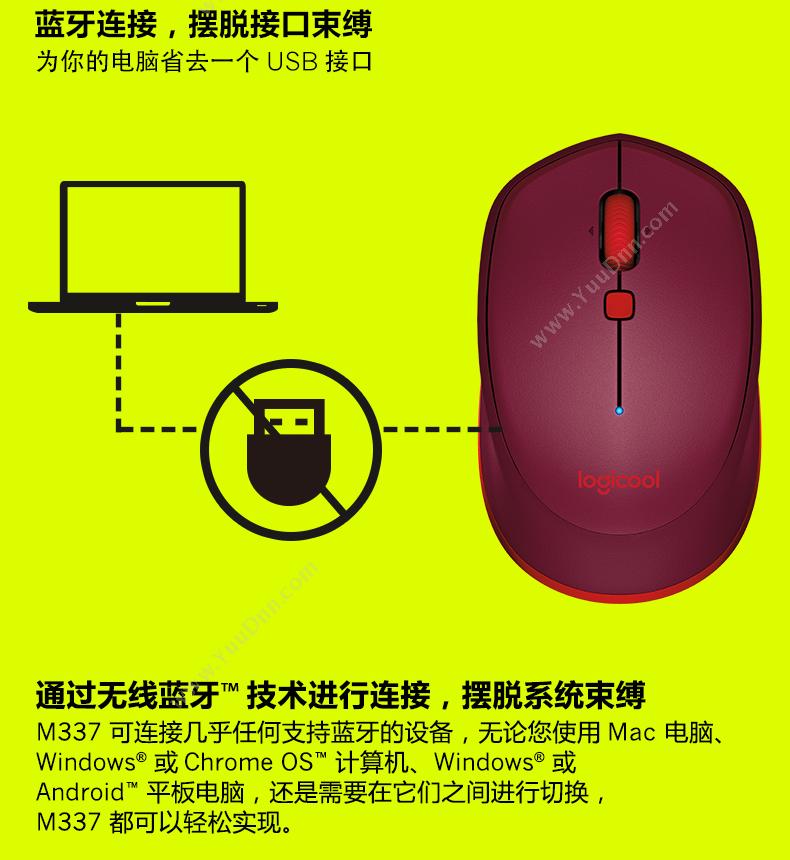 罗技 Logi M337 蓝牙鼠标 （红） 适用于苹果电脑 无线鼠标