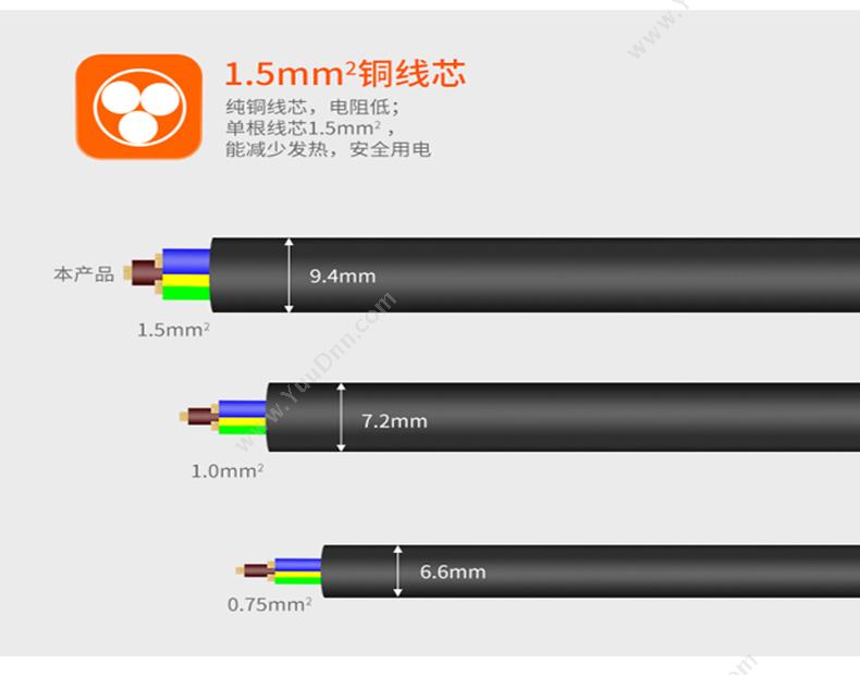 包尔星克 Powersync MPCTKG0020 公对母延长 2米 （黑橙） 充电线