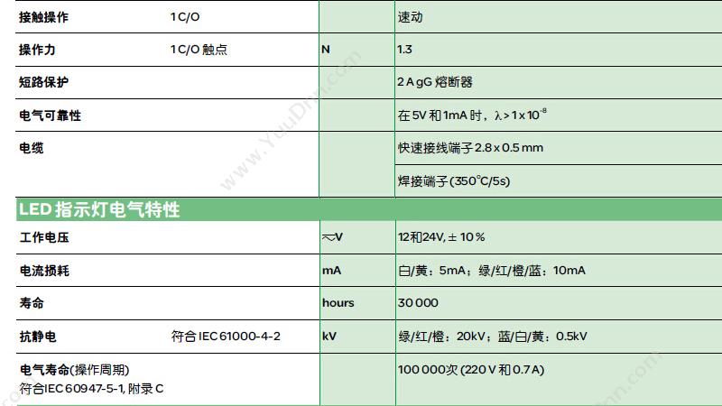 施耐德 Schneider XB6EDF6B1F  长方形 蓝色 24V 1NO/NC 自锁定带灯按钮