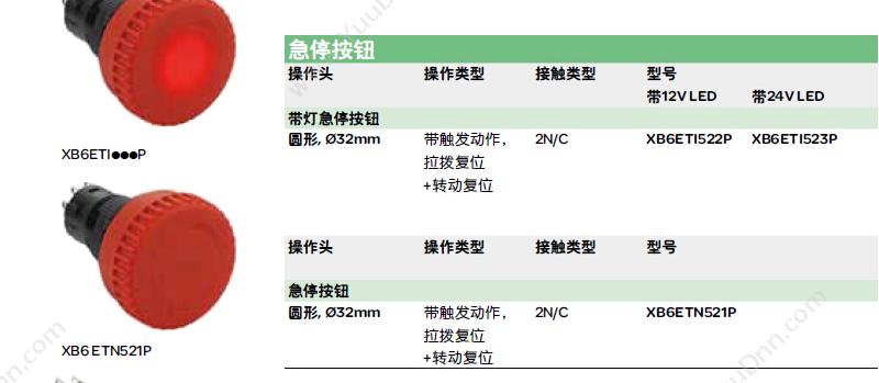 施耐德 Schneider XB6EAF4J1F  圆形 红色 12V 1NO/NC 自锁定带灯按钮