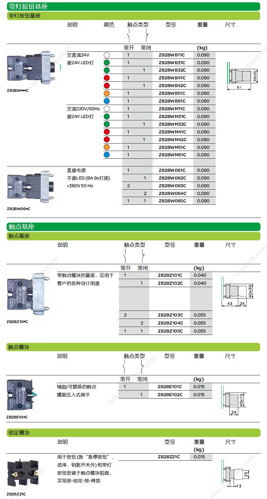 施耐德 Schneider ZB2BWB41C XB2  （24VDC） 带灯按钮基座