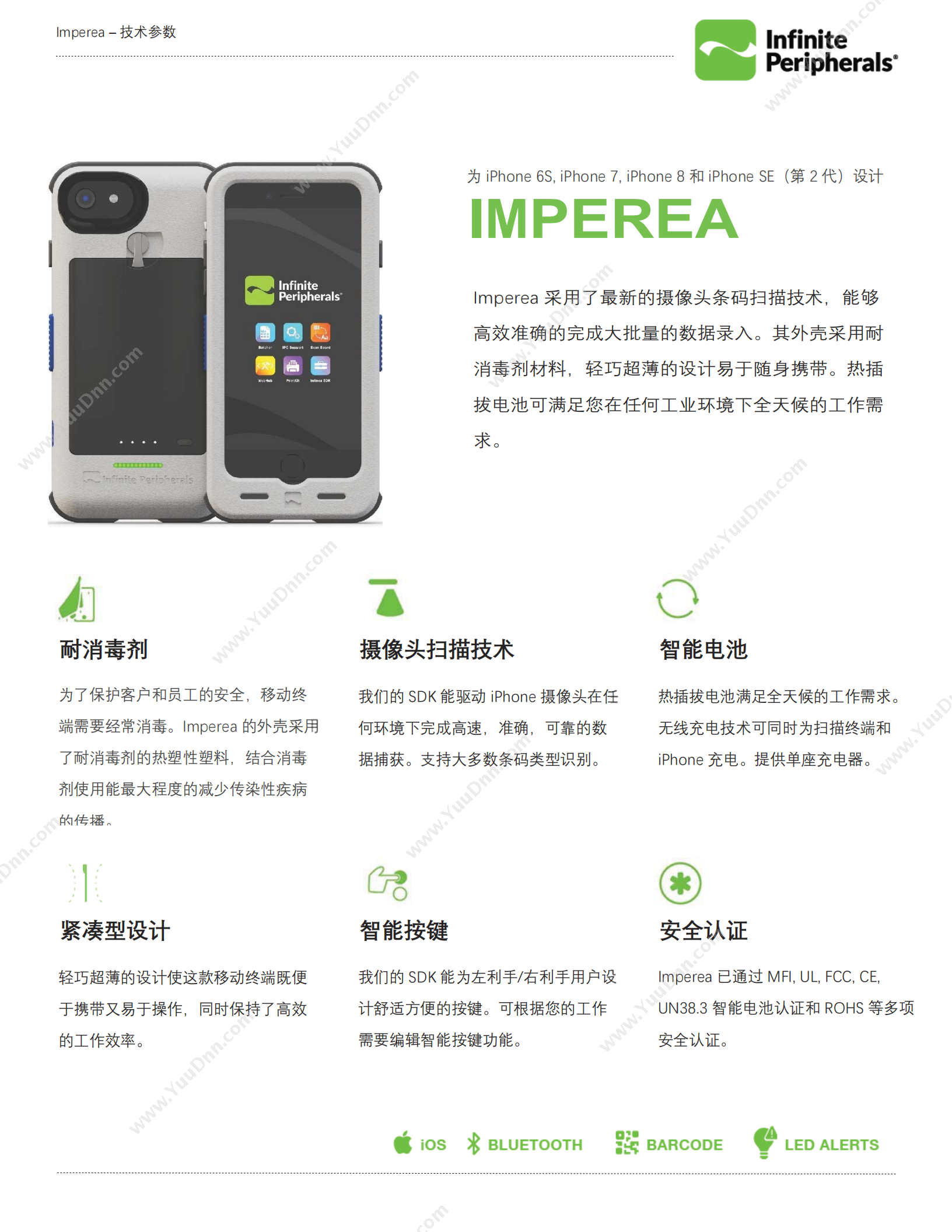 Infinite Peripherals Imperea - Camera Based Scanner条码扫描终端，适用于iPhone 6S/7/8/SE 2nd（SE第二代) 苹果专用条码扫描