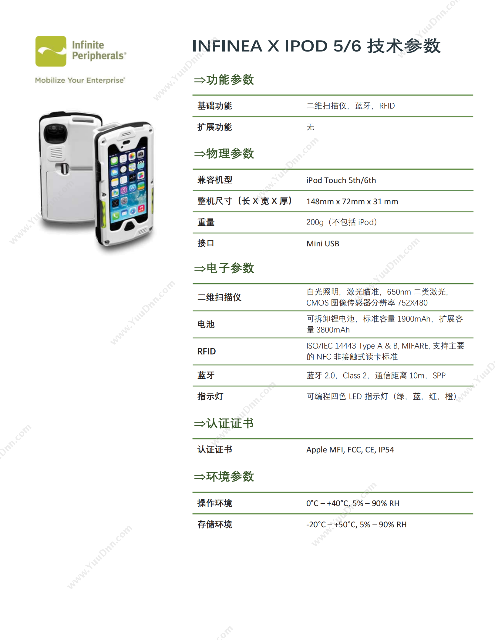 Infinite Peripherals Infinea X For iPod条码扫描终端，适用于iPod Touch 5/6/7 苹果专用条码扫描