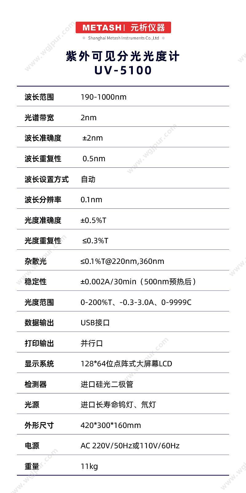 元析 METASH 紫外可见分光光度计 UV-5100型 分光光度计